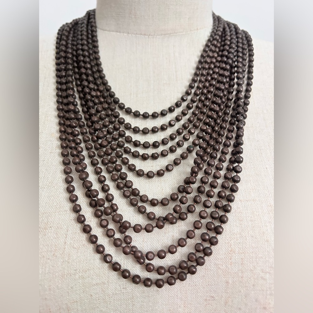 Vintage Estate Find Art Deco Bronze Bead Multi Strand Bib Necklace - Picture 2 of 4